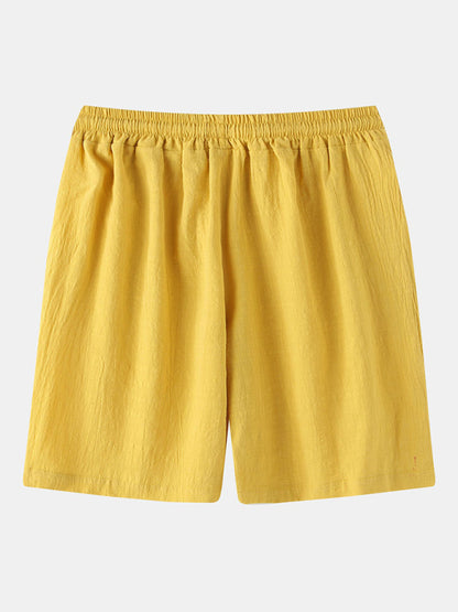 Men's Solid Color Linen And Cotton Blend Shorts