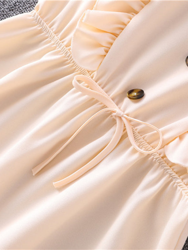 Women's Solid Color Ruffle Flutter Sleeve Mini Dress