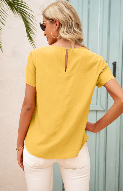 Women's Summer Patchwork Lace Round Neck Short Sleeve T-Shirt