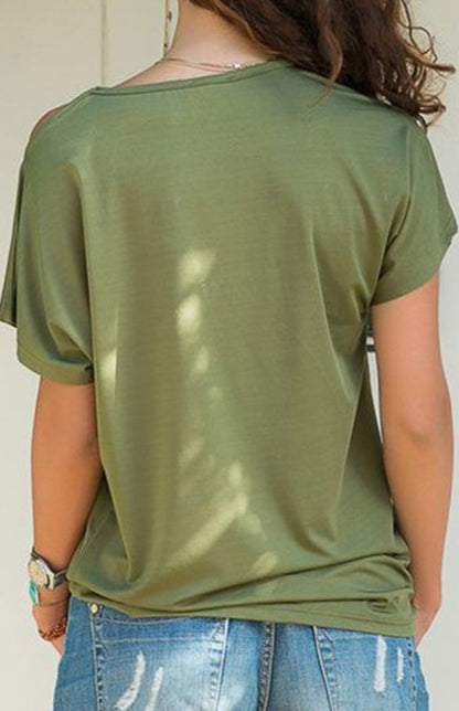 Casual Oblique Shoulder Crossed Irregular Short Sleeve T-Shirt