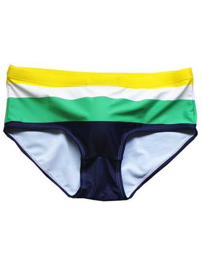 Men's Digital Print Tricolor Striped Boxer Swim Shorts