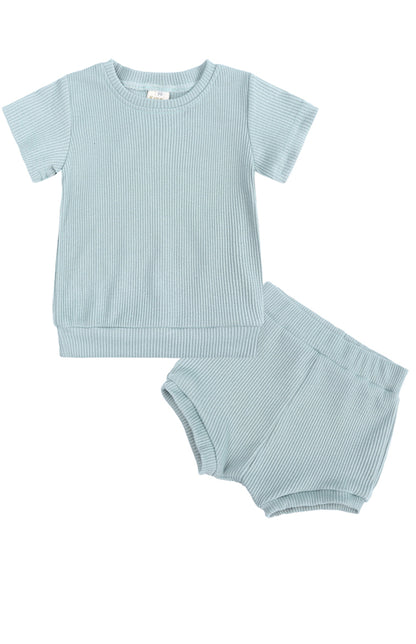 Children's Threaded Cotton Short Sleeve Shorts Home Set