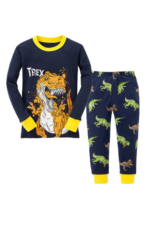 Children's Cotton Long Sleeve Trousers Fire Breathing Dinosaur Print Suit