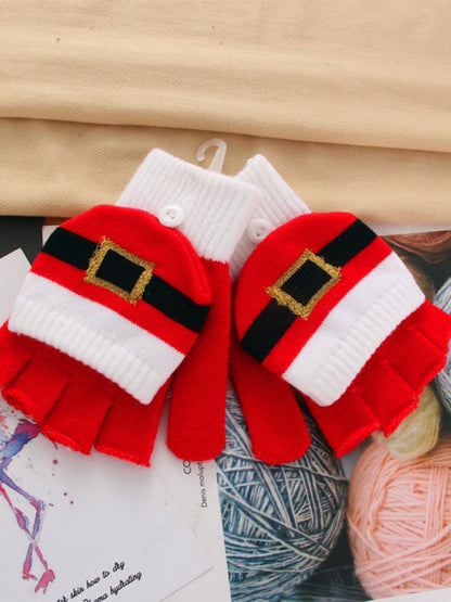 Women's Half Finger Flip Thickened Warm Knit Christmas Gloves