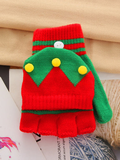 Women's Half Finger Flip Thickened Warm Knit Christmas Gloves
