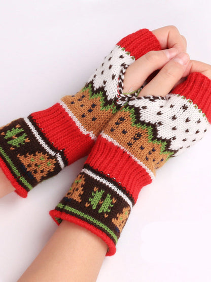 Women's Christmas Tree Thickened Wool Fingerless Knitted Gloves