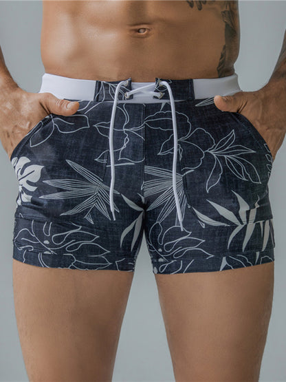Men's Vintage Print Pocket Lined Swim Shorts