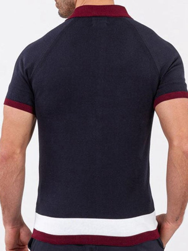 Men's single Breasted Paneled Color Contrast Short Sleeve Shirt