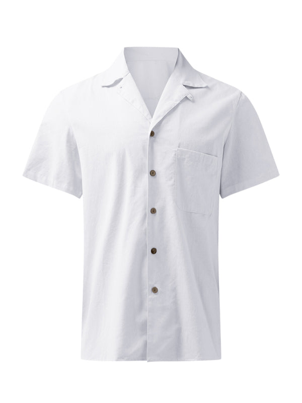 Men's Woven Linen Loose Lapel Shirt