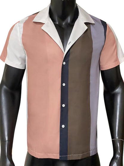 Men's Color Block Short Sleeve Button-up Shirt