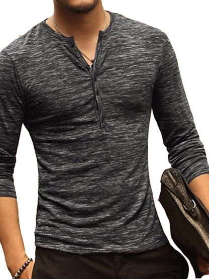 New fashion open placket slub silk men's long-sleeved T-shirt