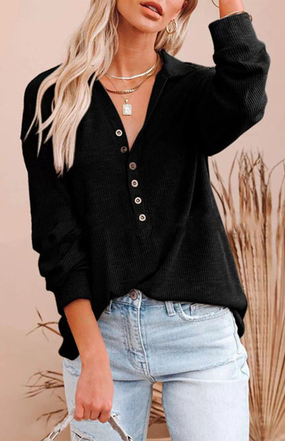 Women's Solid Color Long Sleeve Button Tops