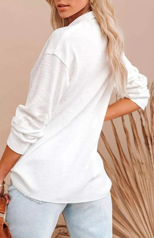 Women's Solid Color Long Sleeve Button Tops