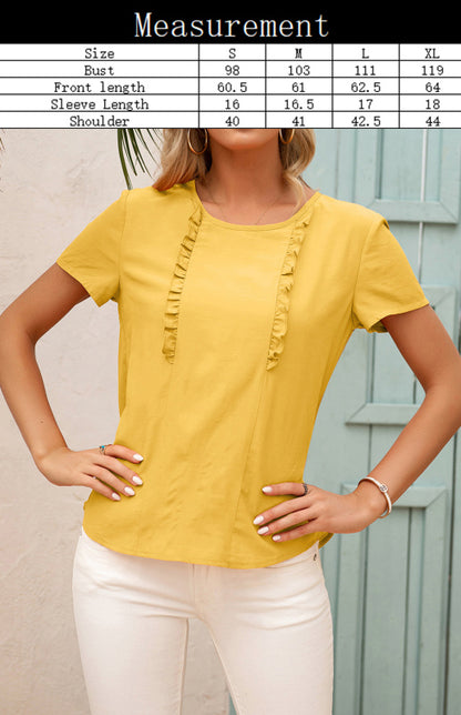 Women's Summer Patchwork Lace Round Neck Short Sleeve T-Shirt