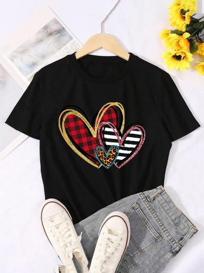 Mother's Day Valentine's Day Leopard Love Print Top Short Sleeve T-Shirt