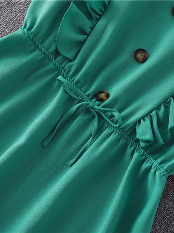 Women's Solid Color Ruffle Flutter Sleeve Mini Dress