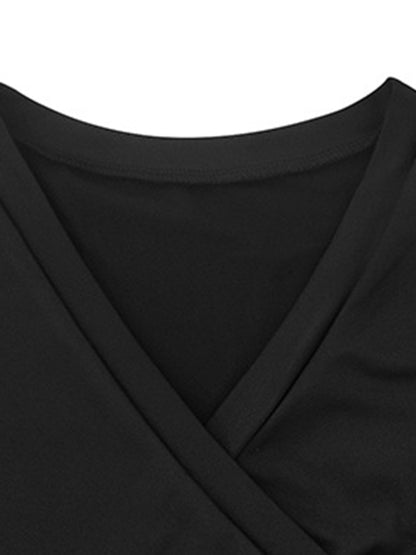 Women's Front Wrap Cross Cropped Long Sleeve Knit Top