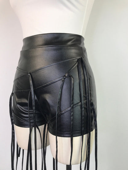 Sexy PU leather pants INS style leather rope braided low waist shorts