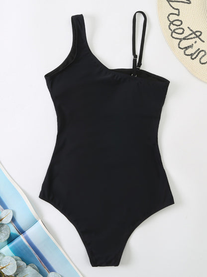 Splicing gauze one-piece swimsuit women's oblique shoulder bikini