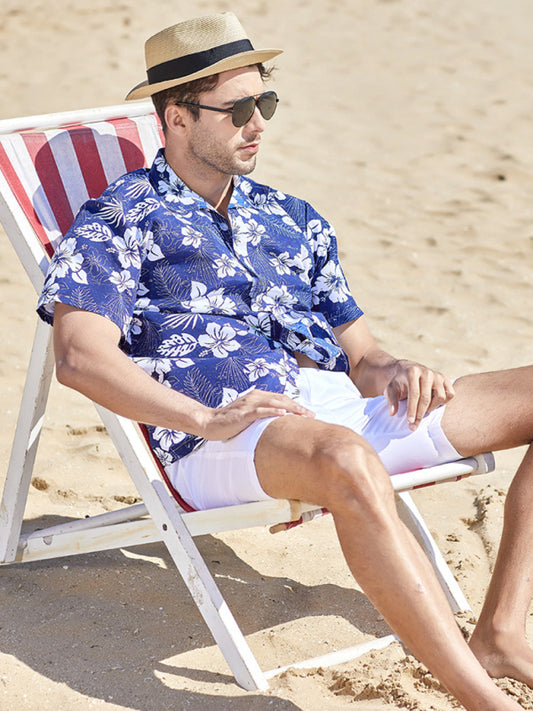 Men's Floral Print Short Sleeve Button-Up Shirt
