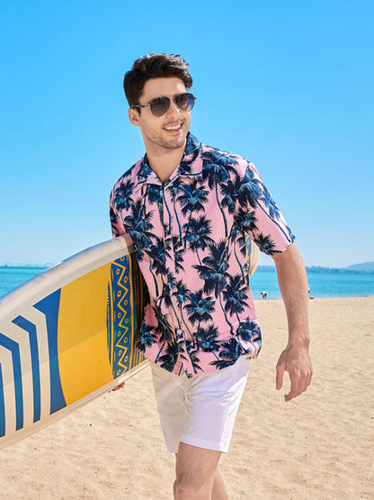 Summer trend short-sleeved Hong Kong style shirt Hawaiian style retro loose flower shirt beach