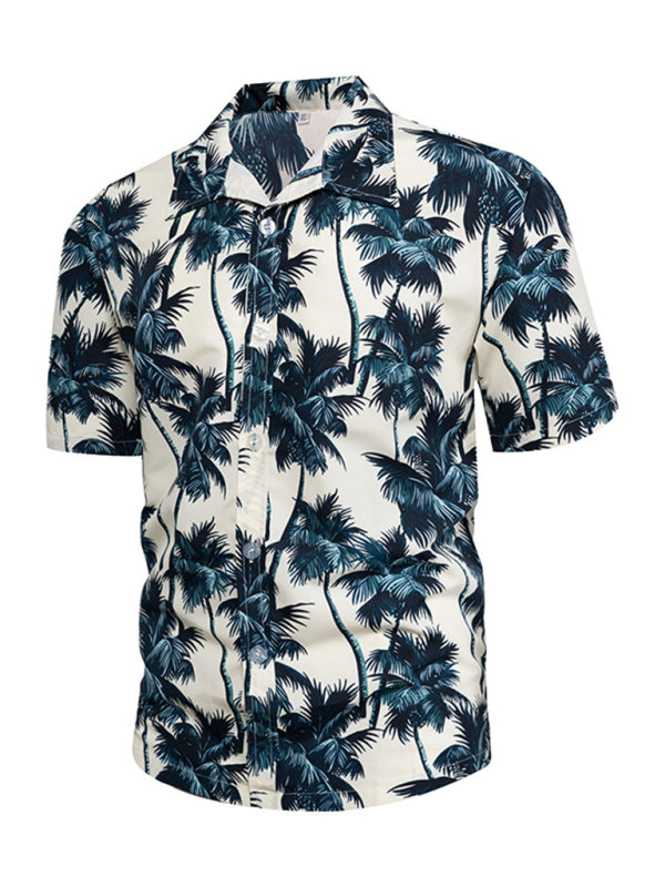 Summer trend short-sleeved Hong Kong style shirt Hawaiian style retro loose flower shirt beach