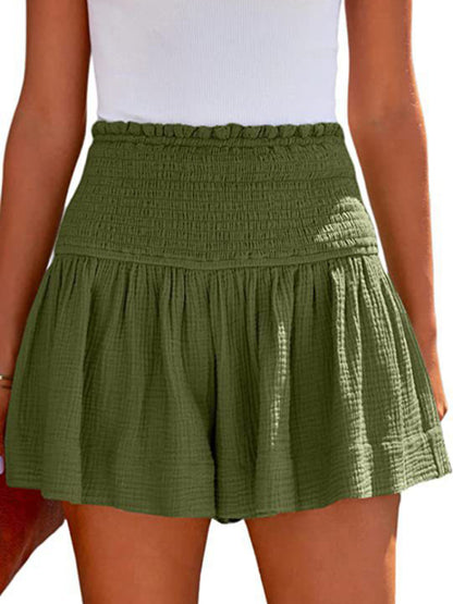 Women's Solid Color Pleated High Waist Wide Leg Shorts