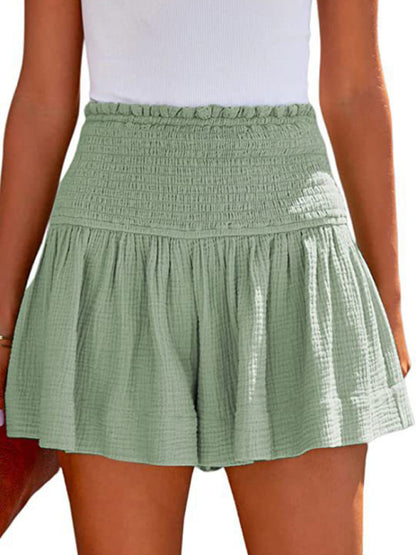 Women's Solid Color Pleated High Waist Wide Leg Shorts