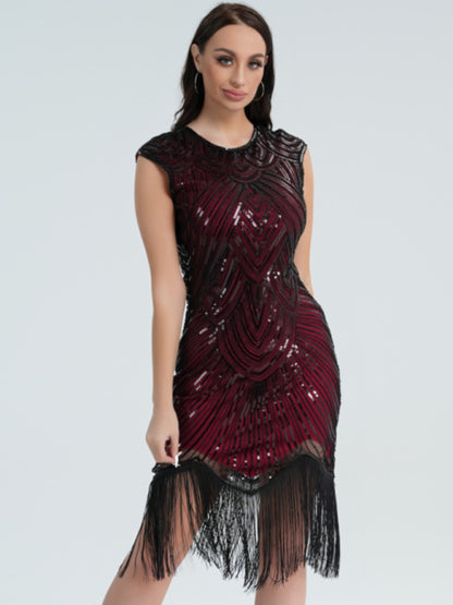Retro sequin fringe skirt toast dress dress party dance party holiday dress